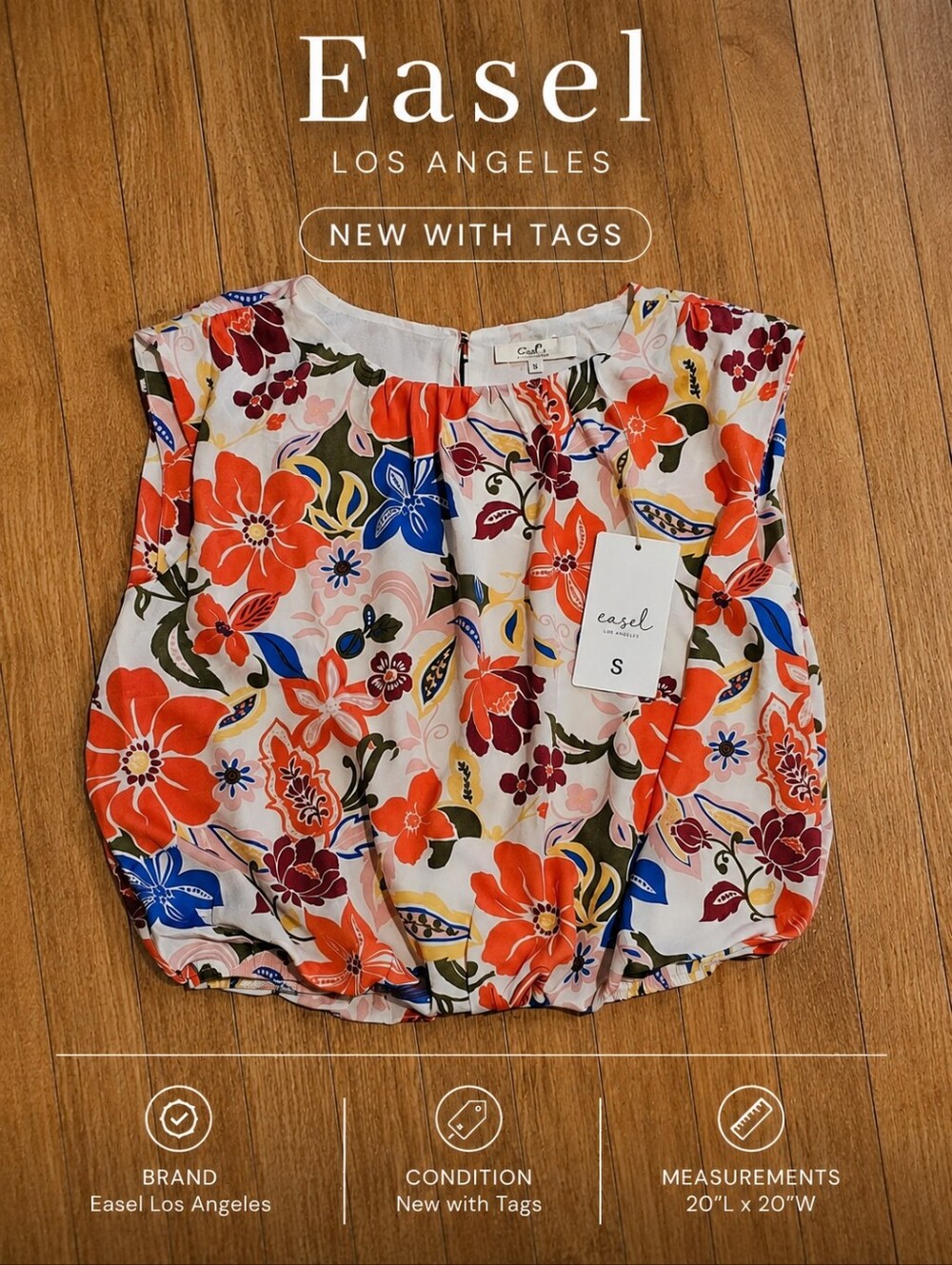 Easel Floral Sleeveless Top in Cream, Orange & Blue